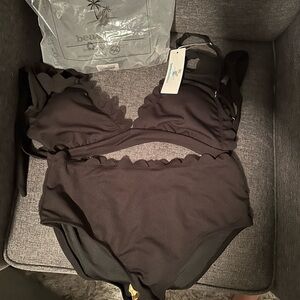 New, black, scalloped bikini